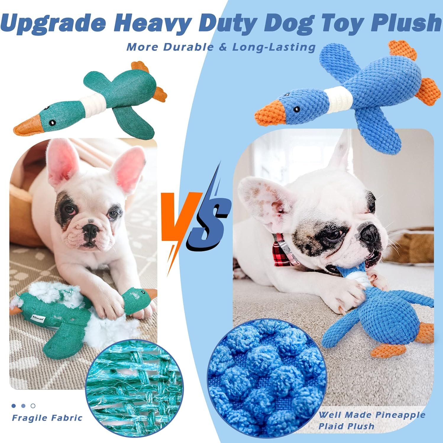 Vitscan Upgraded Goose Indestructible Dog Toys for Aggressive Chewers Small Medium Large Breed, Crinkle Squeaky Plush Dog Puppy Chew Toys for Teething, Duck Puppy Toys - Image 3