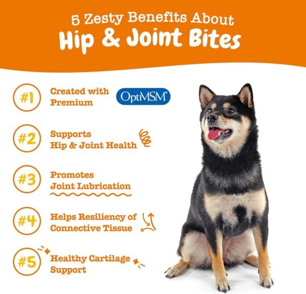Zesty Paws Hip and Joint Supplement for Dogs - Glucosamine for Dog Joint Supplement - with Chondroitin, MSM, Vitamins C and E for Dog Joint Relief - Mobility Bites Bacon – 90 Count - Image 4