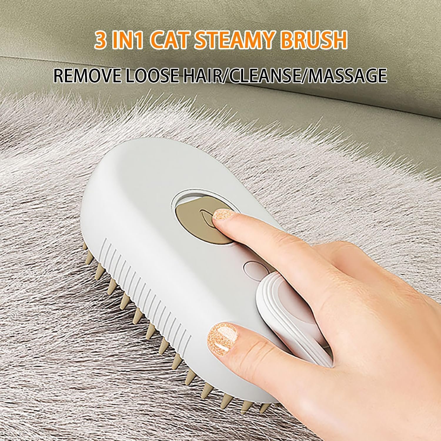 Teazys - Cloud Care Cat Brush, Teazys Cat Grooming Brush with Steam, 3-in-1 Self-Cleaning Cat Brush with 360° Rotating Arm, Detachable Silicone Bristle Head (1PC White) - Image 5