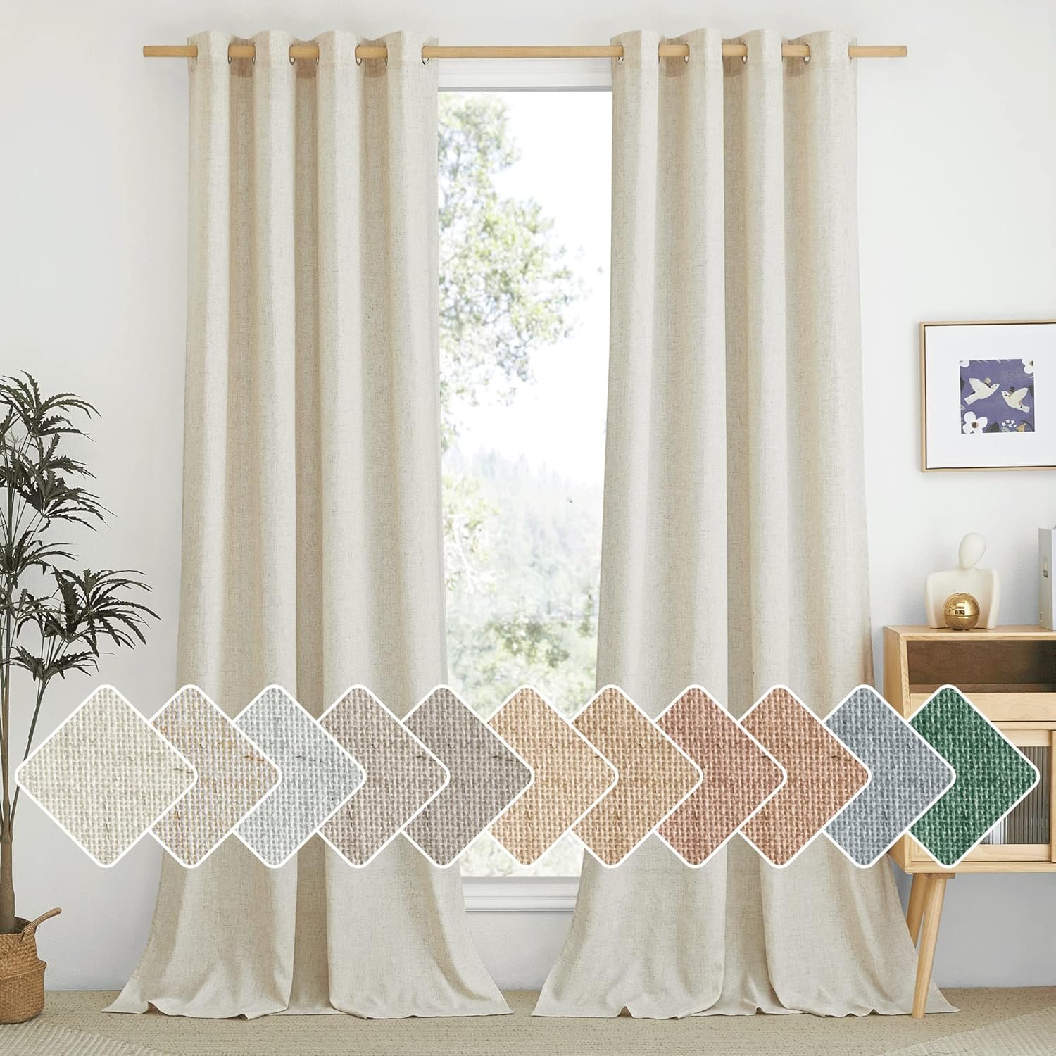 NICETOWN Natural Linen Curtains 84 inch Long 2 Panels Set, Grommet Top Thick Linen Burlap Semi Sheer Vertical Drapes Privacy Assured with Light Filtering for Bedroom/Living Room, W55 x L84 - Image 2