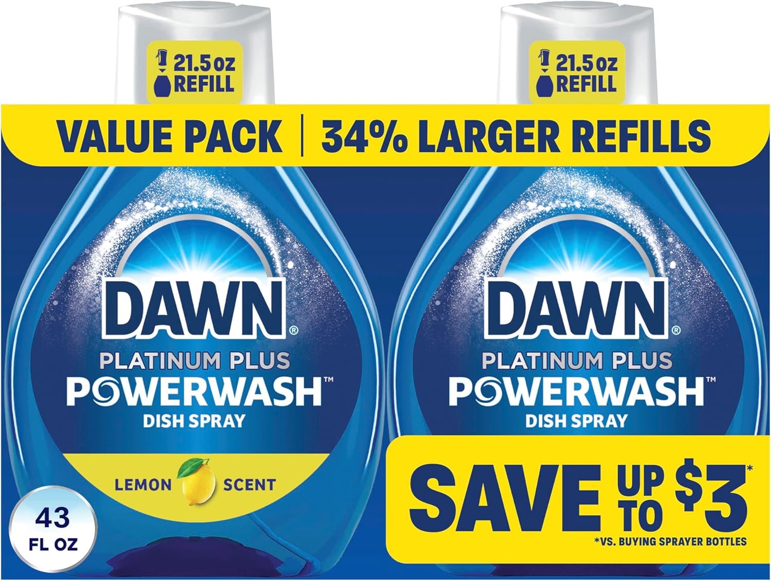 Dawn Powerwash Lemon Dish Spray, Liquid Dish Soap 2 Refills, 43 Fl Oz - Image 2