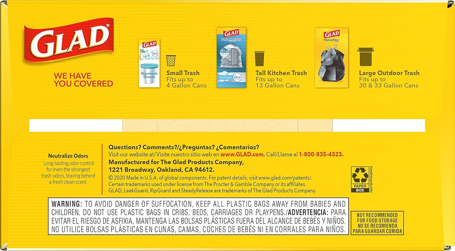 Glad Tall Kitchen Drawstring Trash Bags - Odorshield 13 Gallon White Trash Bag, Febreze Fresh Clean, 110 Count - Image 13