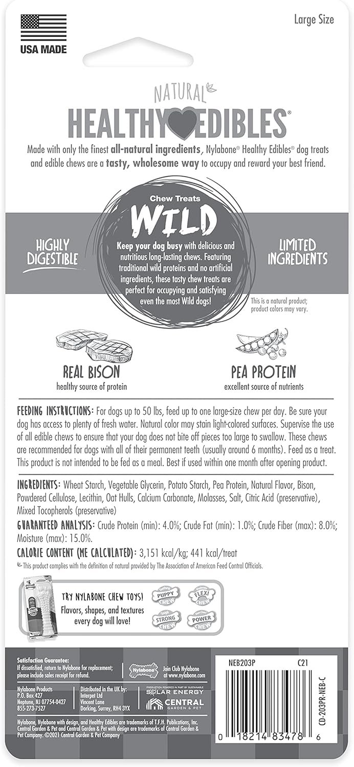 Nylabone Healthy Edibles WILD Natural Long-Lasting Bison Flavor Bone Chew Treats for Dogs, Large (1 Count) - Image 9