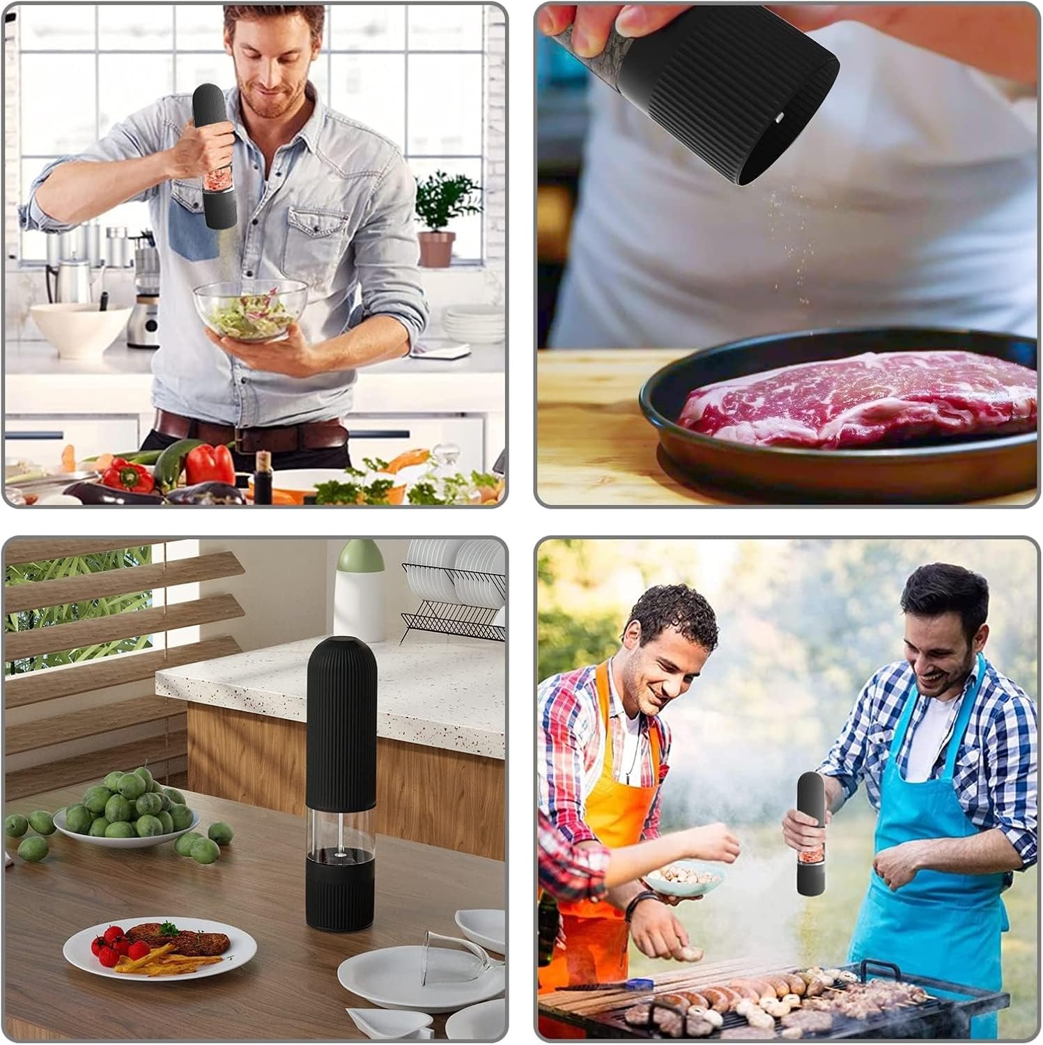 T-mark Electric Salt and Pepper Grinder Set - Battery Operated Automatic One Handed Salt Pepper Mill with LED Lights & Bottom Cap, Adjustable Coarseness - Image 8