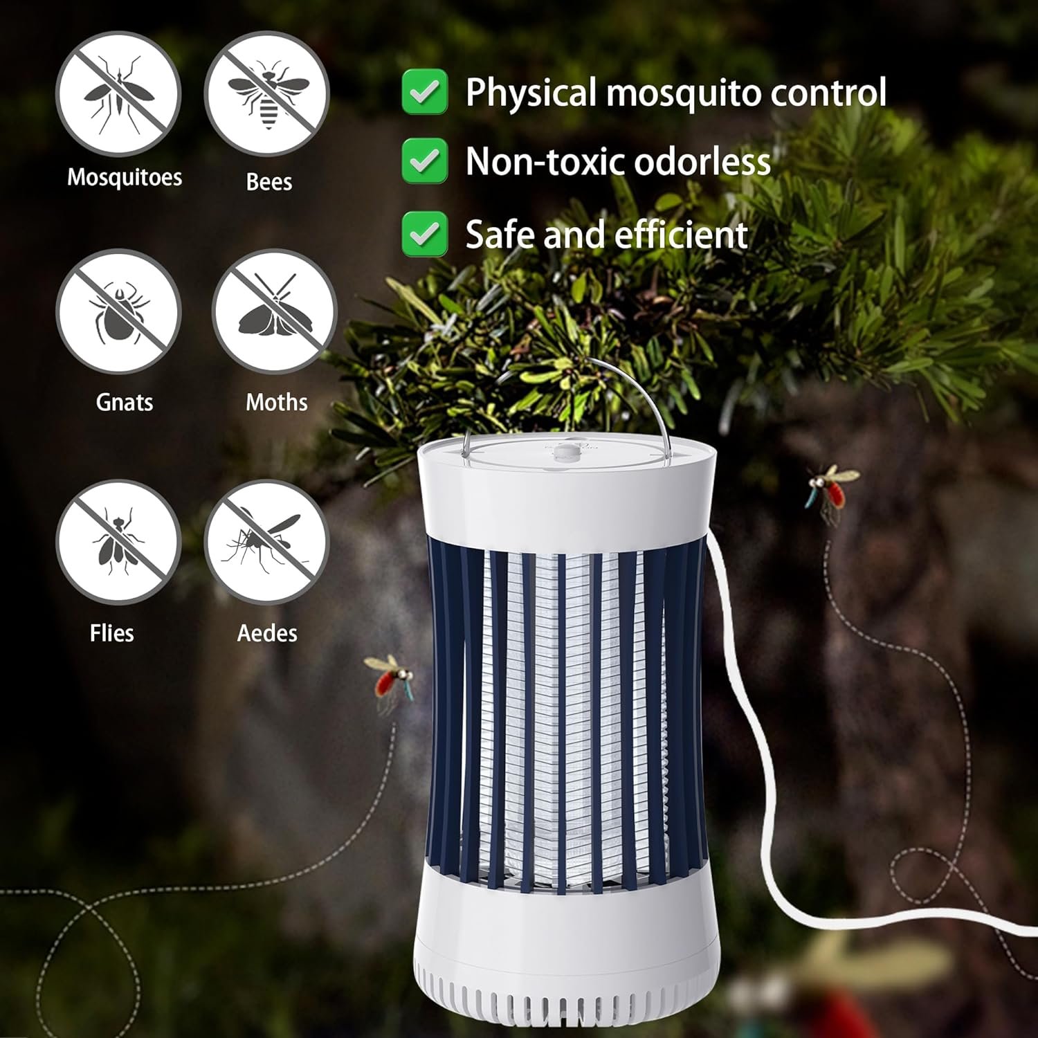 2 Packs Indoor Electric Bug Zapper with Fan, 2-in-1 Plug-in 1500V High Voltage Mosquitoes Killer with Hanger, Small Fly Insects Lamp Trap Catching Moth Gnat Fruit Flies, White & Black - Image 5