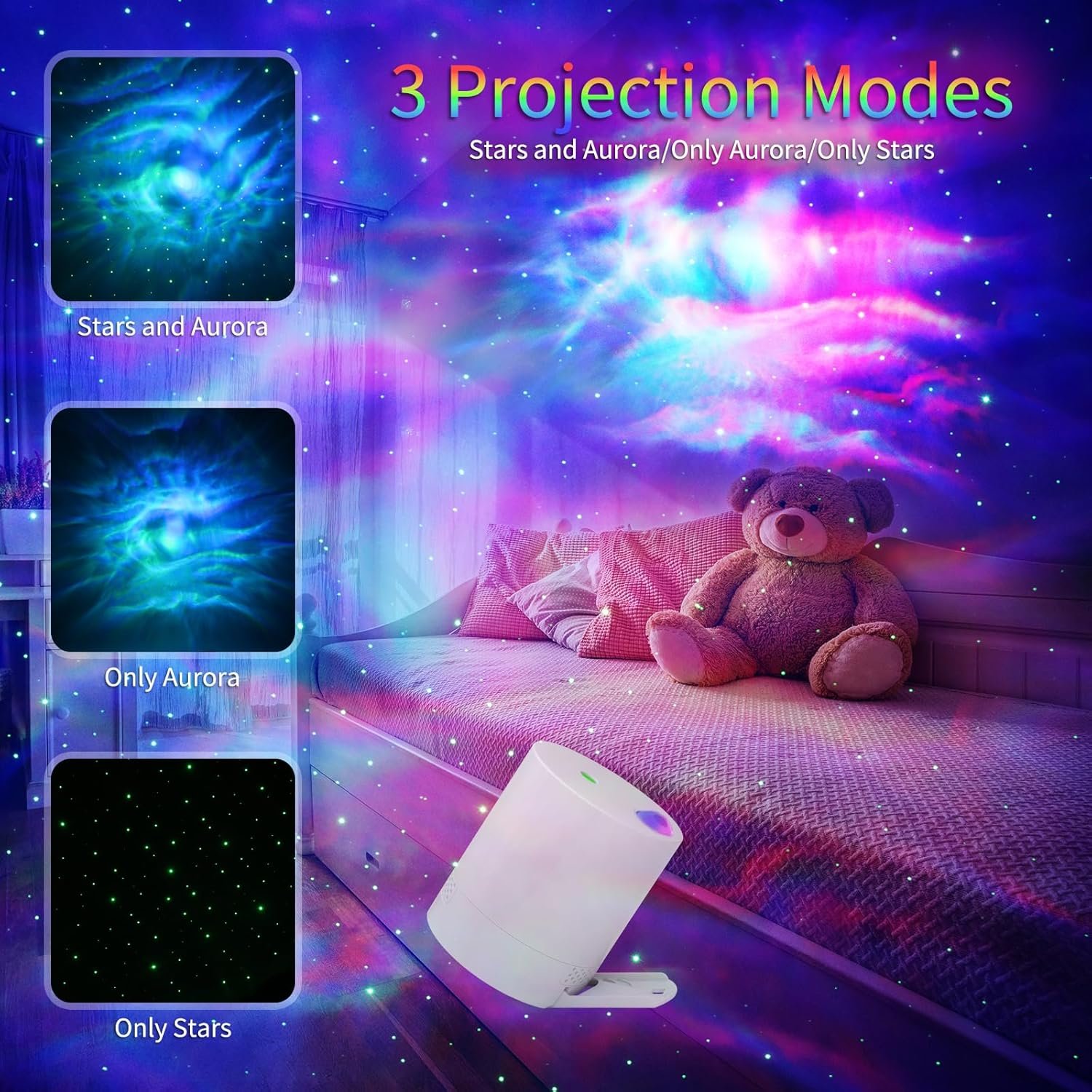 Star Projector, Galaxy Projector for Bedroom, Night Light Projector with Timer and Remote Control, Adjustable Speed and Brightness, for Aurora Projector for Bedroom, Living Room and Home Theater - Image 4
