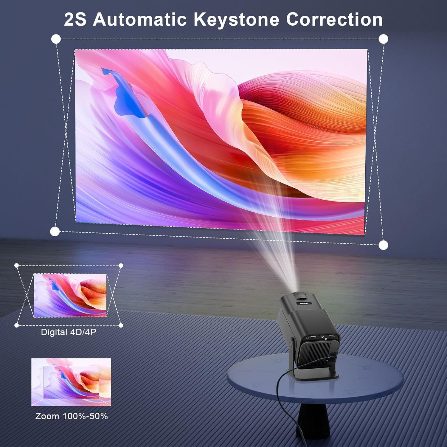 Smart Projector with built-in Apps, Wifi Bluetooth Projector 4K 1080P, Auto Keystone, Short Throw Projector and 270° Adjustable, Mini Portable Outdoor Movie Projector HY320 HY300 ( Black ) - Image 5