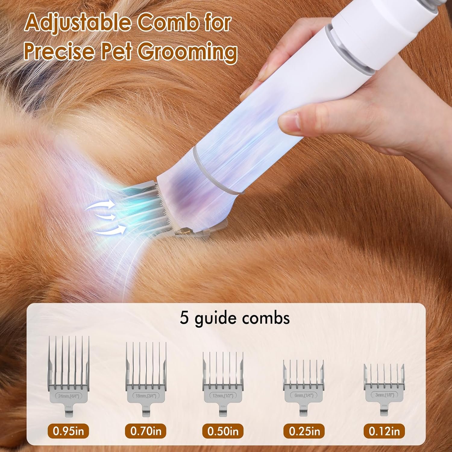Dog Grooming Vacuum, Rywell 4L Dog Grooming Kit with Dog Clippers, 13000Pa Dog Hair Vacuum for Shedding Grooming, Low Noise Pet Grooming Vacuum with 7 Grooming Tools for Dogs and Cats - Image 6