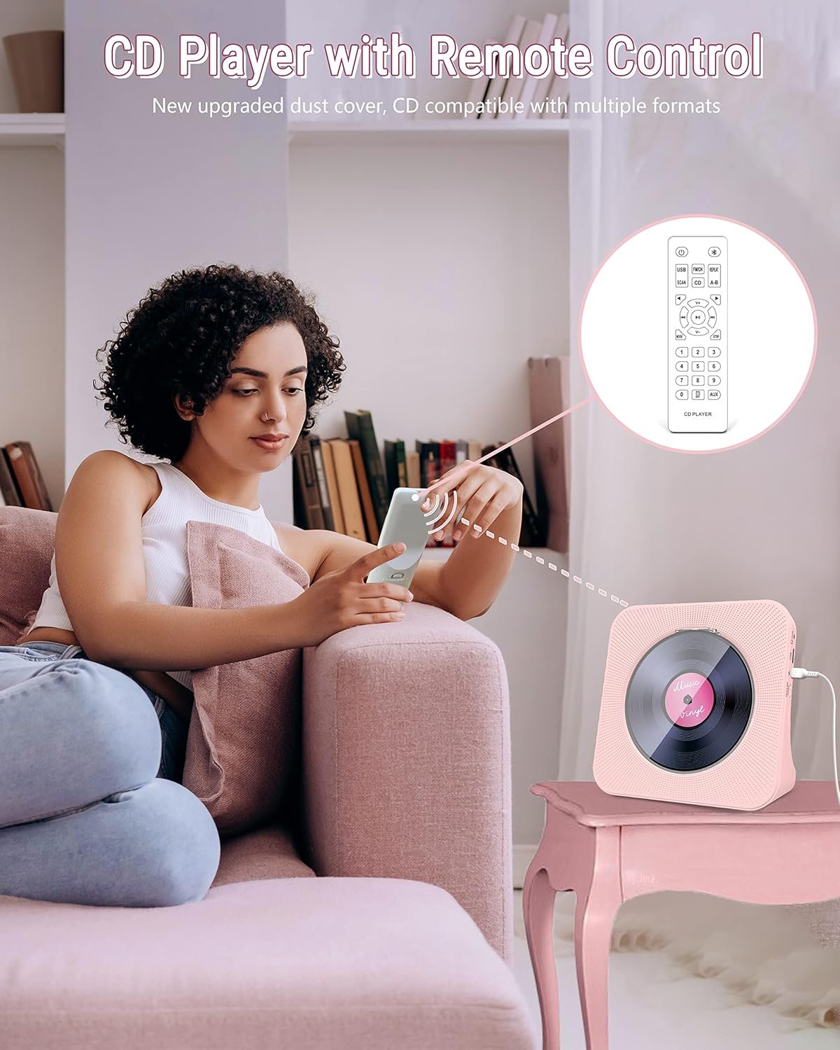 Greadio CD Player Portable with Bluetooth 5.0, HiFi Sound Speaker, CD Music Player with Remote Control, Dust Cover, FM Radio, LED Screen, Support AUX/USB, Headphone Jack for Home, Kids, Kpop, Gift - Image 3