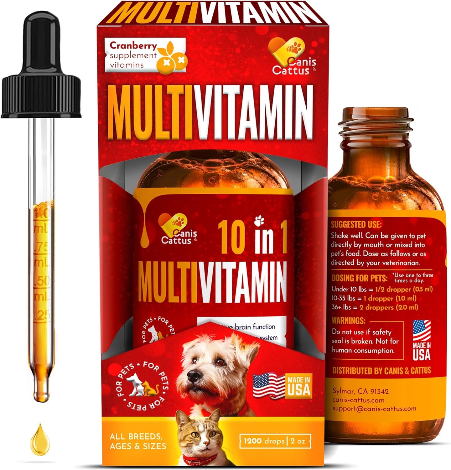 Liquid Multivitamin for Dogs & Puppies | Multivitamin for Cats & Kittens | Dog Multivitamin Liquid | Cat Multivitamins for Indoor Cats | Multivitamin for Dogs | Vitamin Mix | Cranberry Flavor | 2 Oz - Image 2