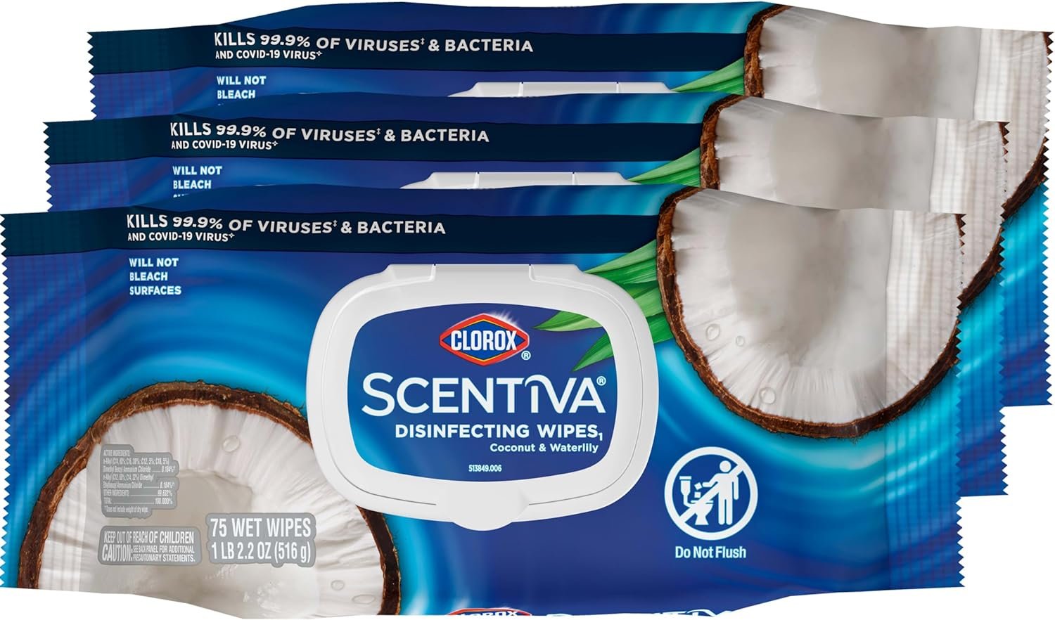 Clorox Scentiva Wipes, Bleach Free Cleaning Wipes, Household Essentials, Pacific Breeze & Coconut, 75 Count (Pack of 3) - Image 15