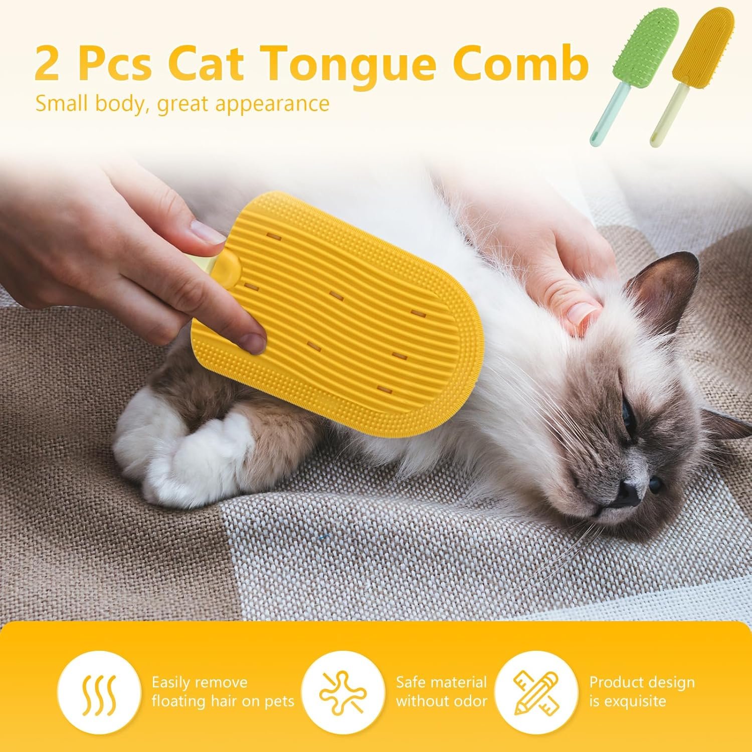 2Pcs Cat Tongue Comb, 2024 New Cat Grooming Brush, Cats Shedding Brush for Long Haired Cats, Cute Cartoon Ice Cream Cat Fur Remover Comb for Cats Grooming Easily Removes Fur Reducing Hairballs - Image 8