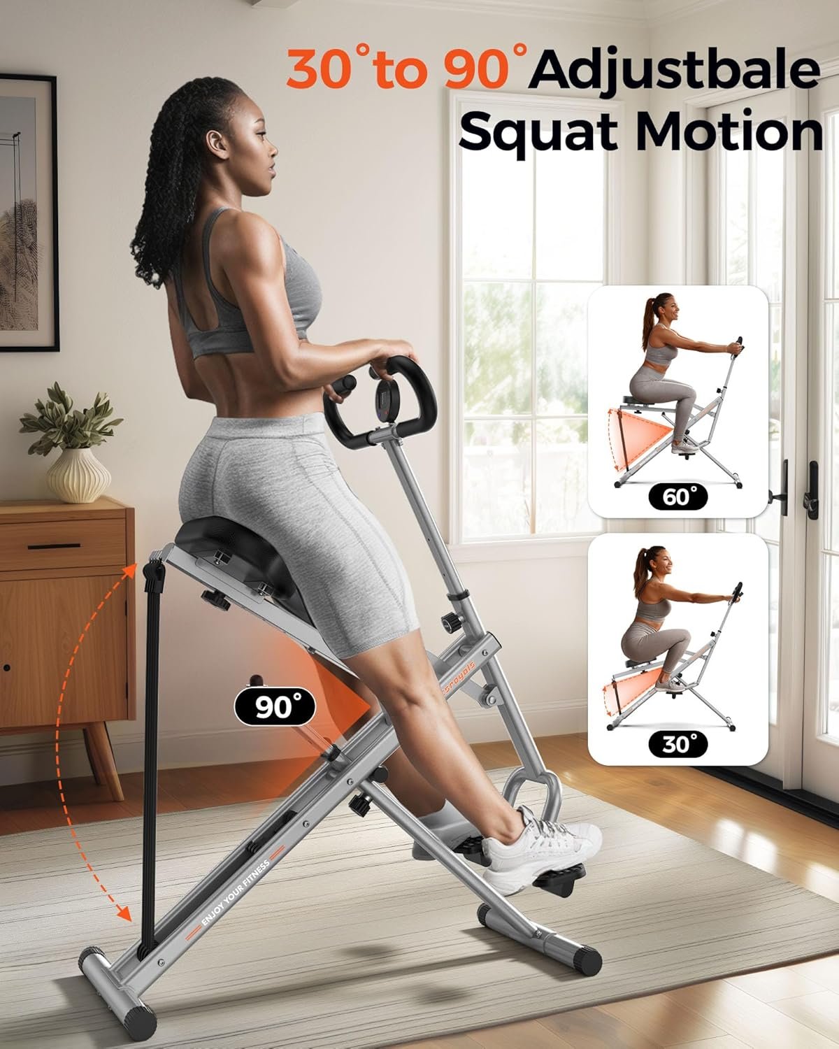 Sportsroyals Pink Squat Machine for Home,Rodeo Core Exercise Machine,330lbs Foldable,Adjustable 4 Resistance Bands,Ride & Rowing Machine for Botty Glutes Butt Thighs,Ab Back/Leg Press Hip Thrust… - Image 3