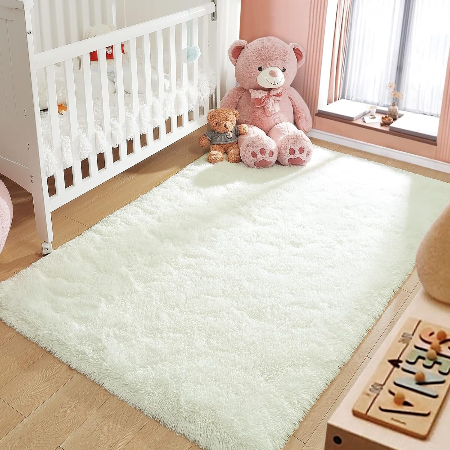 LOCHAS Ultra Soft Indoor Modern Area Rugs Fluffy Living Room Carpets for Children Bedroom Home Decor Nursery Rug 4x5.3 Feet, Cream - Image 3