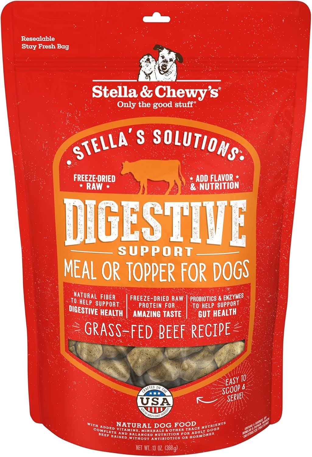 Stella & Chewy's – Stella’s Solutions Digestive Boost – Grass-Fed Beef Dinner Morsels – Freeze-Dried Raw, Protein Rich, Grain Free Dog Food – 13 oz Bag - Image 2