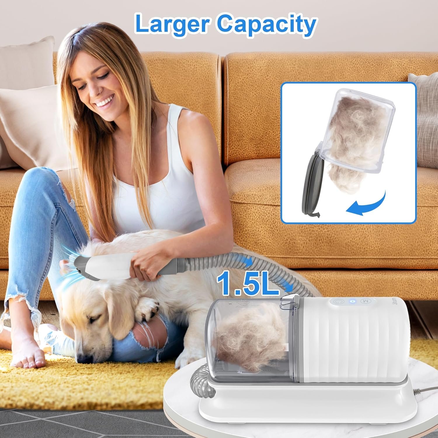 Dog Grooming Kit: 16000Pa Powerful Dog Grooming Vacuum, 99% Pet Hair Suction, Pet Grooming Vacuum with 4 Grooming Tools & 3 Suction Levels, Large Dust Cup & Low Noise Clippers for Dogs & Cats - Image 7