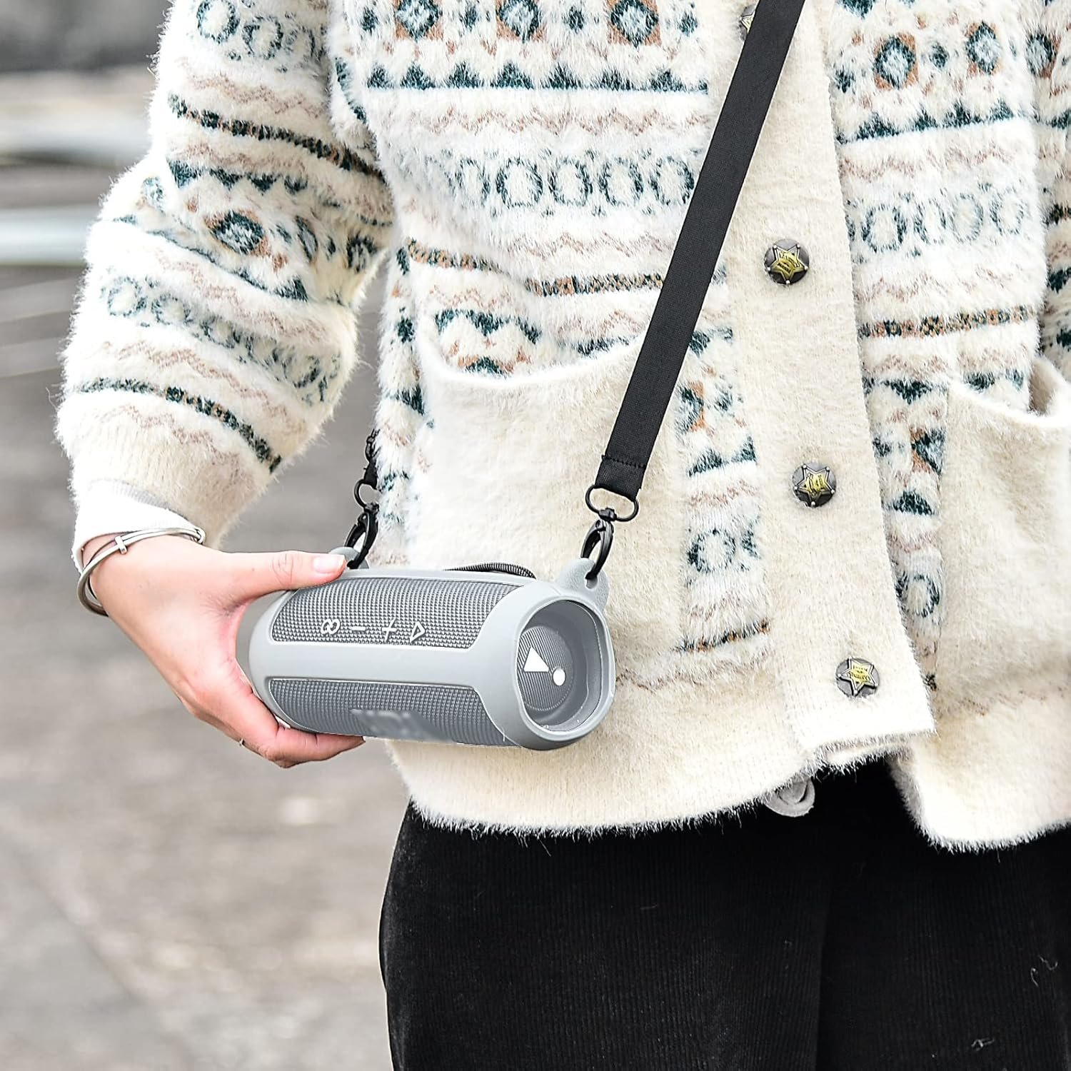 Silicone Case for JBL FLIP 6 Waterproof Portable Bluetooth Speaker, Gel Soft Skin Rubber Cover, Travel Carrying Storage Bag Pouch with Shoulder Strap and Carabiner - Grey - Image 7