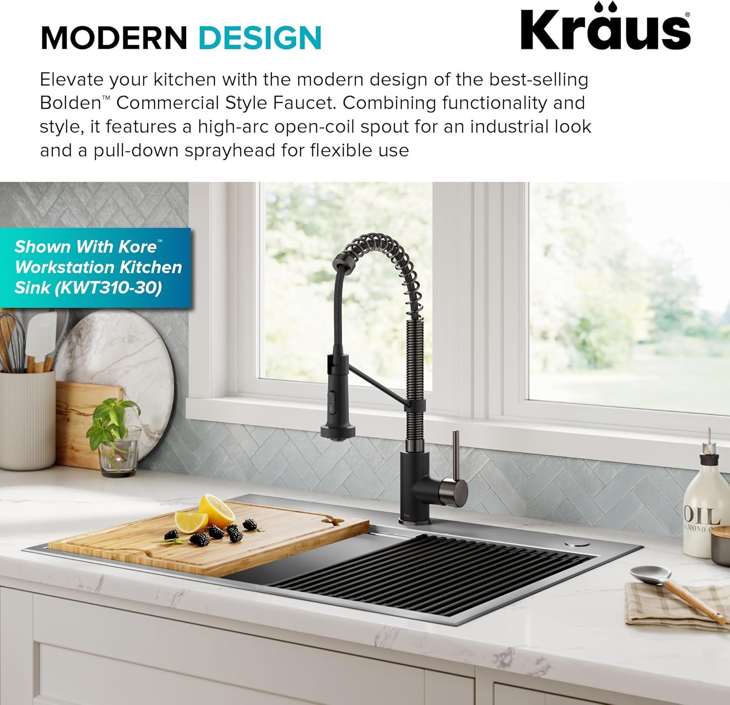 KRAUS Bolden Commercial Style 2-Function Single Handle Pull Down Kitchen Faucet in Matte Black/Black Stainless, KPF-1610MBSB (Pack of 1) - Image 5
