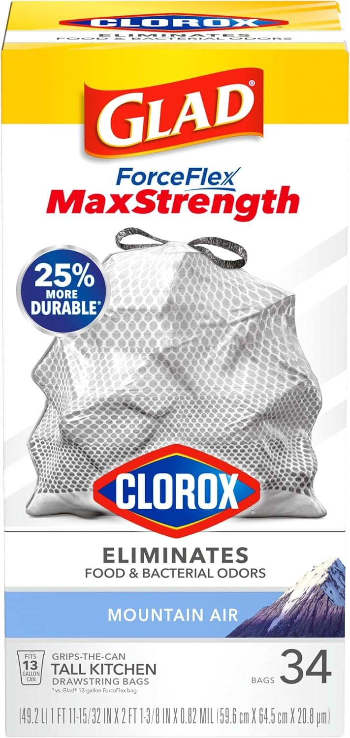 Glad ForceFlex MaxStrength with Clorox Tall Kitchen Trash Bags, 13 Gal, 34 Ct (Package May Vary) - Image 10