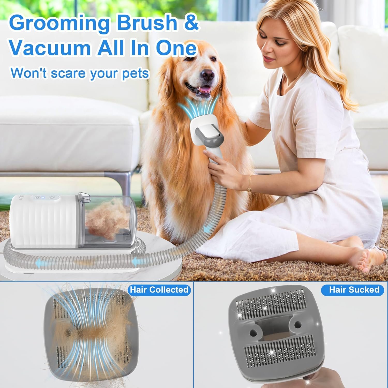Dog Grooming Kit: 16000Pa Powerful Dog Grooming Vacuum, 99% Pet Hair Suction, Pet Grooming Vacuum with 4 Grooming Tools & 3 Suction Levels, Large Dust Cup & Low Noise Clippers for Dogs & Cats - Image 4