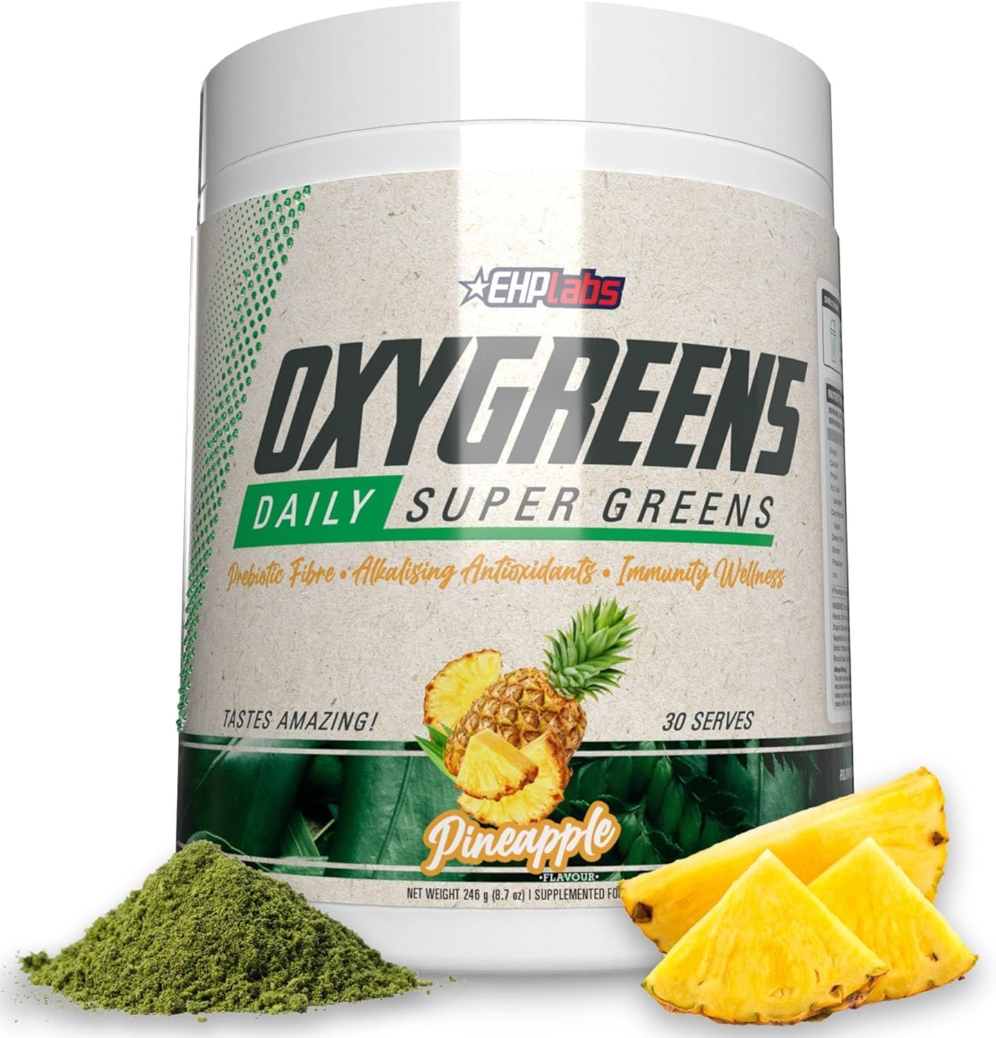EHP Labs OxyGreens Super Greens Powder - Spirulina & Chlorella Superfood, Green Juice Powder & Greens Supplements with Prebiotic Fibre, Antioxidants & Immunity Support, 30 Serves (Pineapple) - Image 2