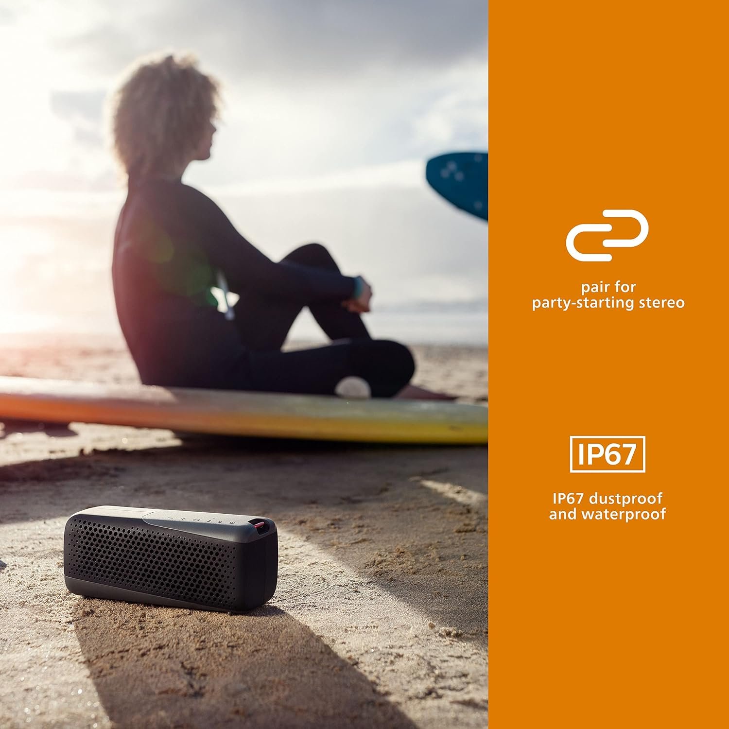 PHILIPS S4807 Outdoors Wireless Bluetooth Speaker with Stereo Pairing and Bluetooth Multipoint Connection, IP67 Waterproof, Gray - Image 4