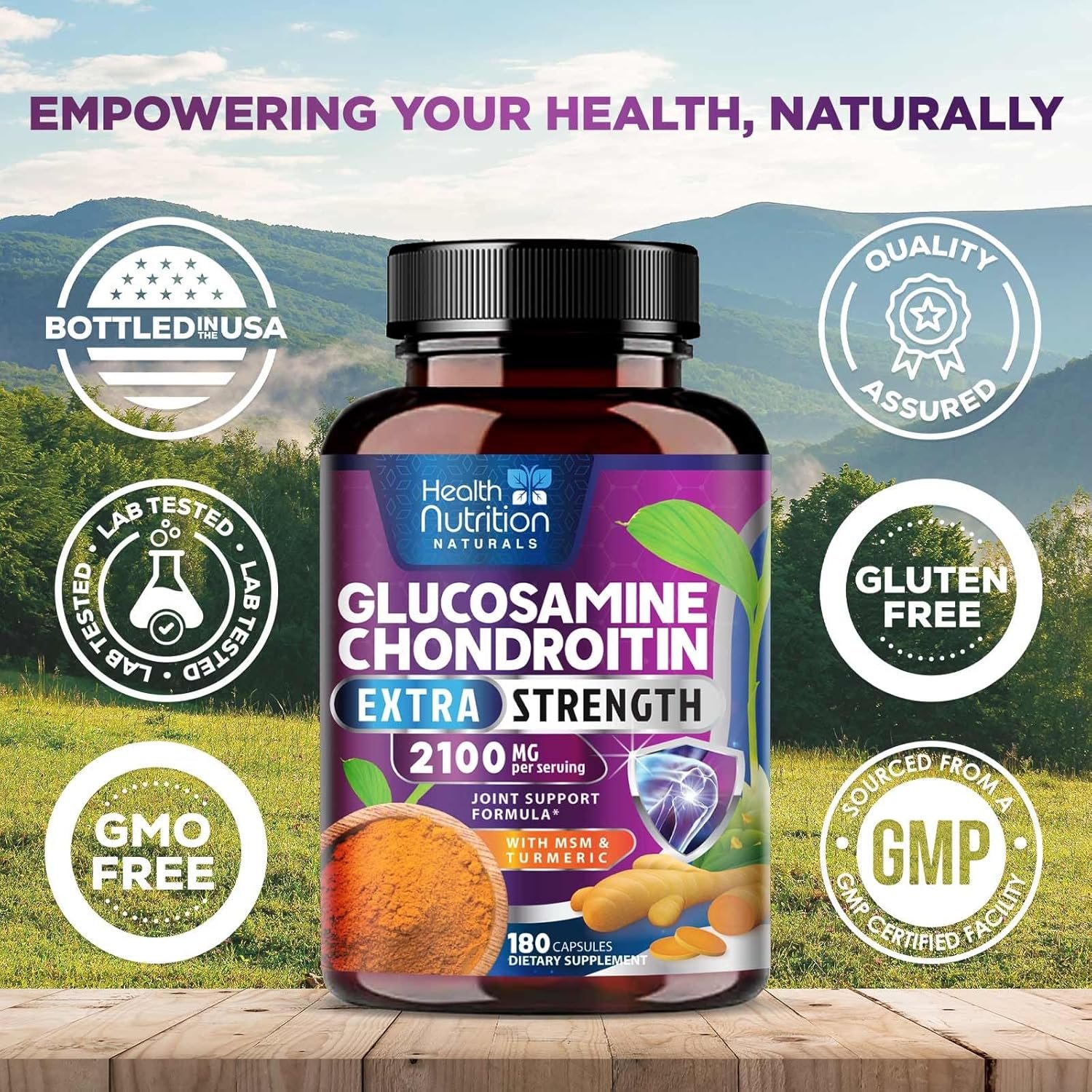 Glucosamine Chondroitin Supplements MSM Complex - Joint Support with Turmeric, Boswellia, Quercetin for Joints, Back, Hands, Bones, Knees & Mobility, Triple Strength Glucosamine Sulfate - 180 Capsules - Image 5