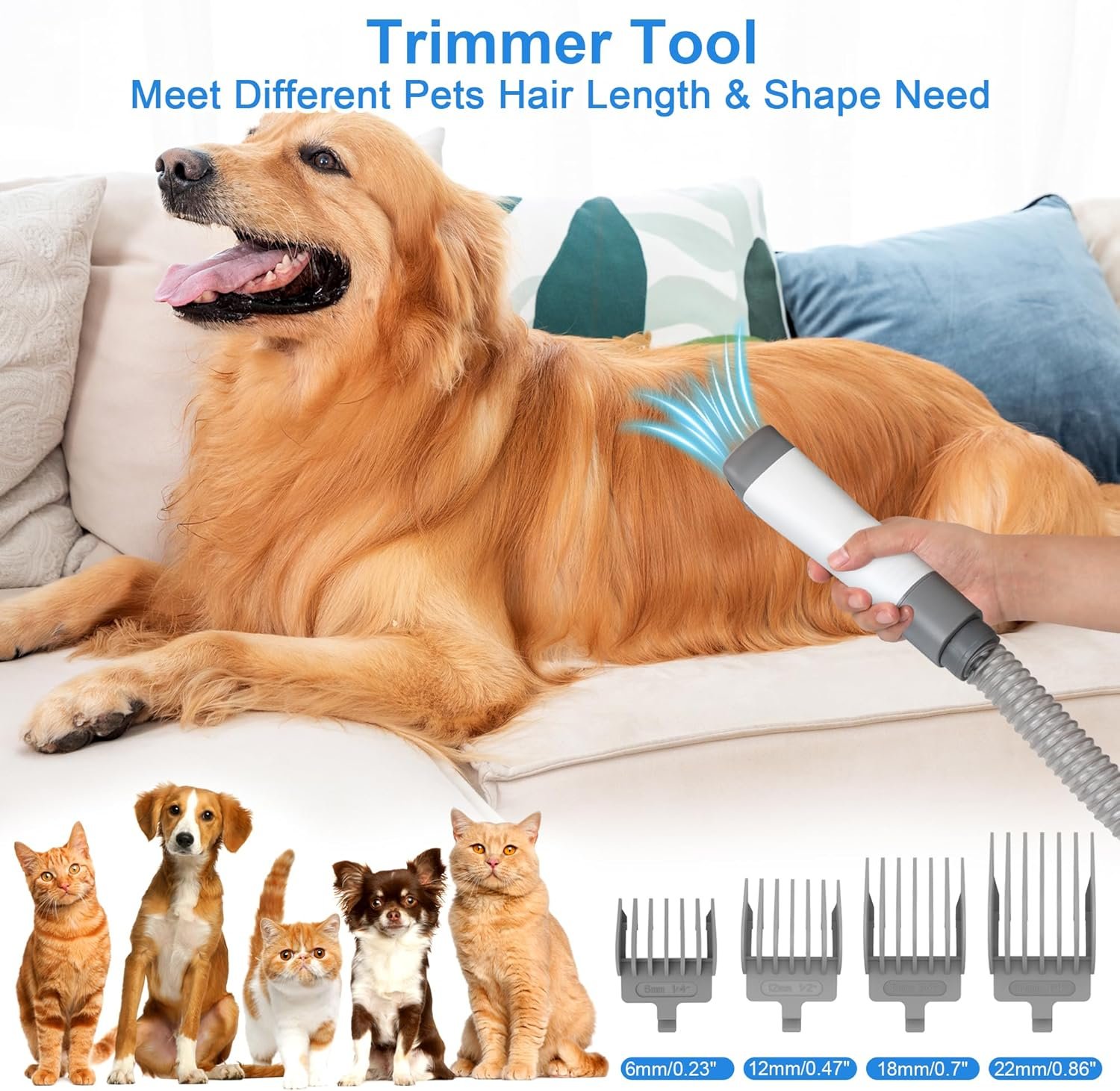 Dog Grooming Kit: 16000Pa Powerful Dog Grooming Vacuum, 99% Pet Hair Suction, Pet Grooming Vacuum with 4 Grooming Tools & 3 Suction Levels, Large Dust Cup & Low Noise Clippers for Dogs & Cats - Image 5