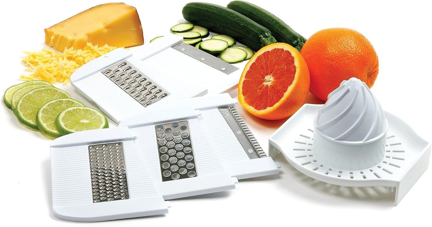 Norpro Deluxe Mandoline Slicer, Grater, Shredder, Julienne and Juicer w/ Safety Guard White - Image 3