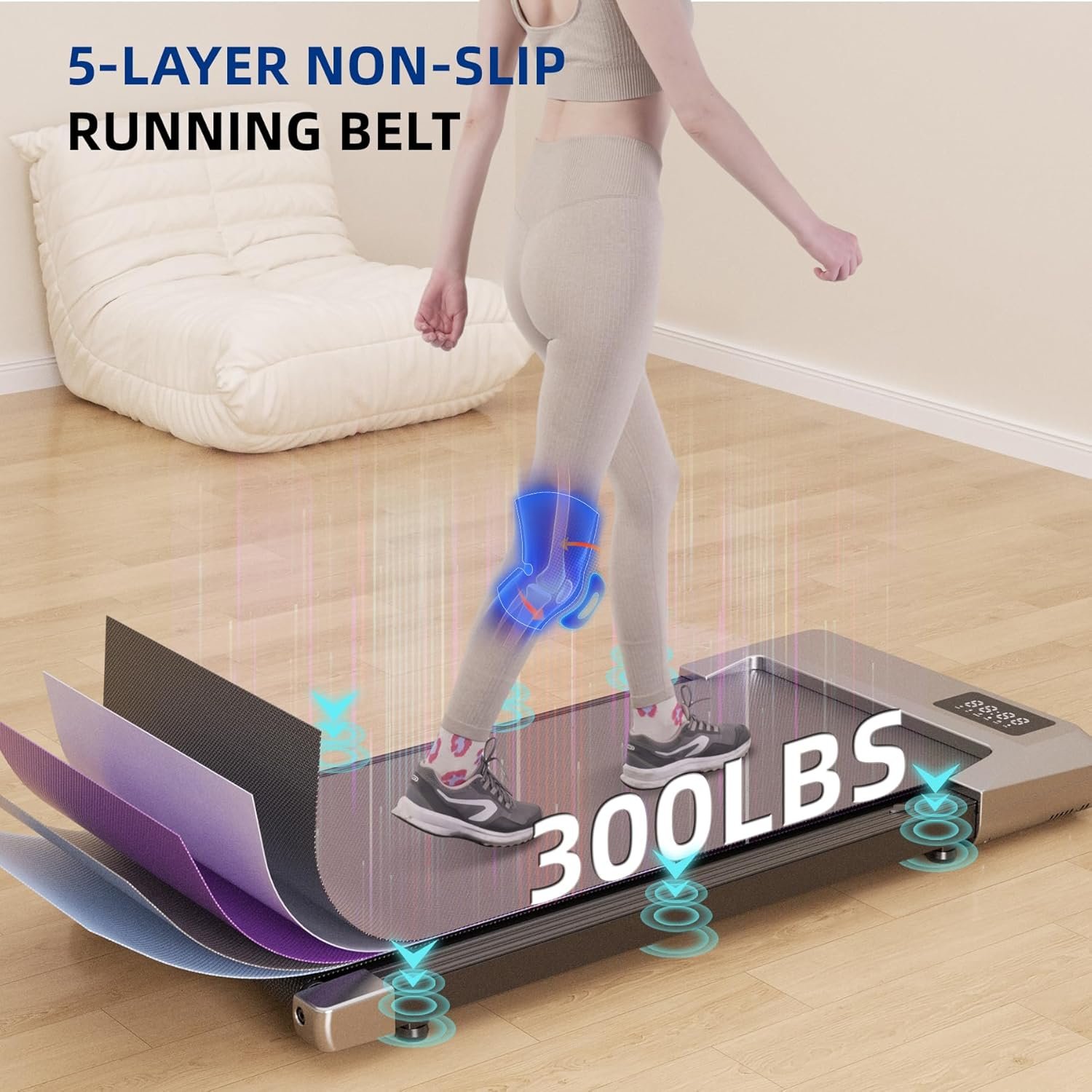 DeerRun Walking Pad, 2024 Upgrade Smart Under Desk Treadmill, 2.5HP Small Quiet Portable Treadmill, Walking Treadmill Under Desk, APP & Remote Control, Knee-Protective, No-Assembly - Image 8