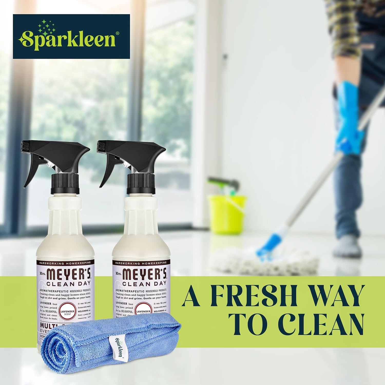 Mrs. Meyers Multi-Surface All Purpose Cleaner Set, Multi-Purpose Cleaner 2 Pack 16 oz. Lavender Spray and Cloth Set Bundle for Bathroom, Living Room or Bedroom, - Image 8