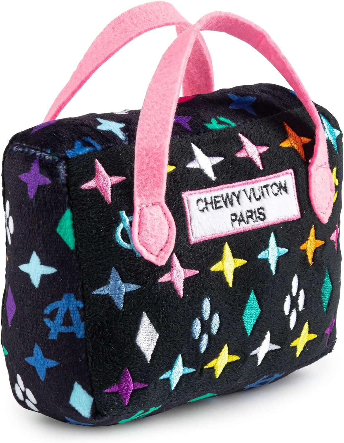 Haute Diggity Dog Black Monogram Chewy Vuiton Handbag, Plush Designer Dog Toys with Interactive Squeaker, Stimulating Pet Enrichment, Machine-Washable & Safe Materials for All Breeds, Size Medium - Image 7