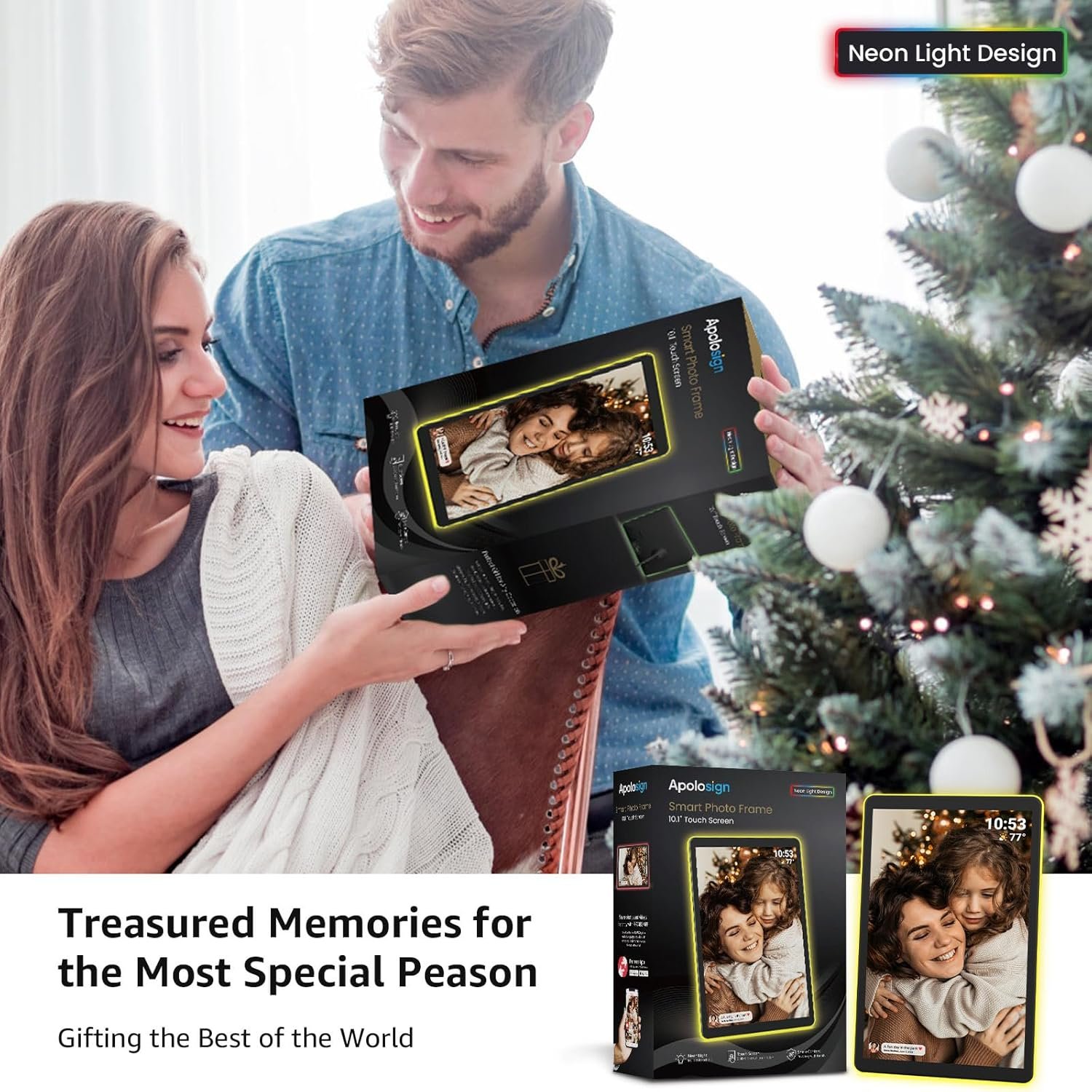 ApoloSign Neon Light Digital Picture Frame - 10.1" HD Display | AI Color-Changing LED Strip Digital Photo Frame | Quick Share Photos/Videos, Easy Setup in Frameo App | Best Digital Frame for Gifting - Image 8