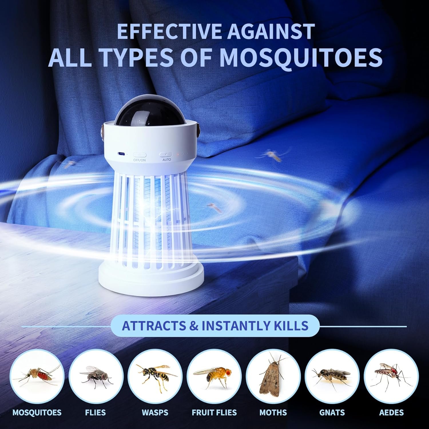 Bug Zapper Outdoor, Mosquito Zapper with LED Light, 2 in 1 Odorless and Physical Mosquito Killer, 4000V Electric Fly Zapper for Outside, Patio, Backyard, Garden - Image 5