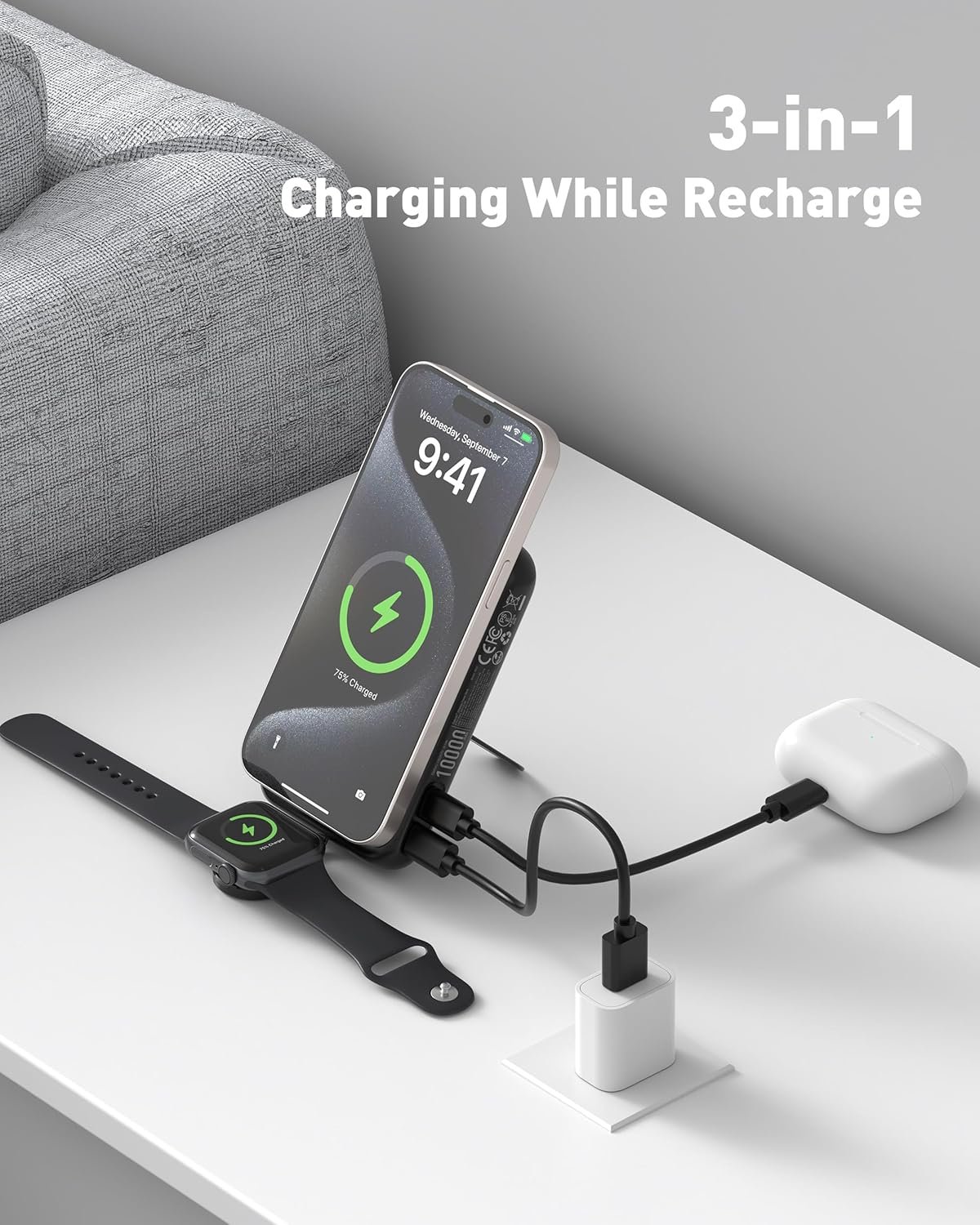 Magnetic Power Bank for iPhone Apple Watch Airpods iPad Series 10000mAh Wireless Portable Charger for Magsafe USB C in&Out Fast Charging PD 20W Battery Pack Gifts for Christmas (Black) - Image 5