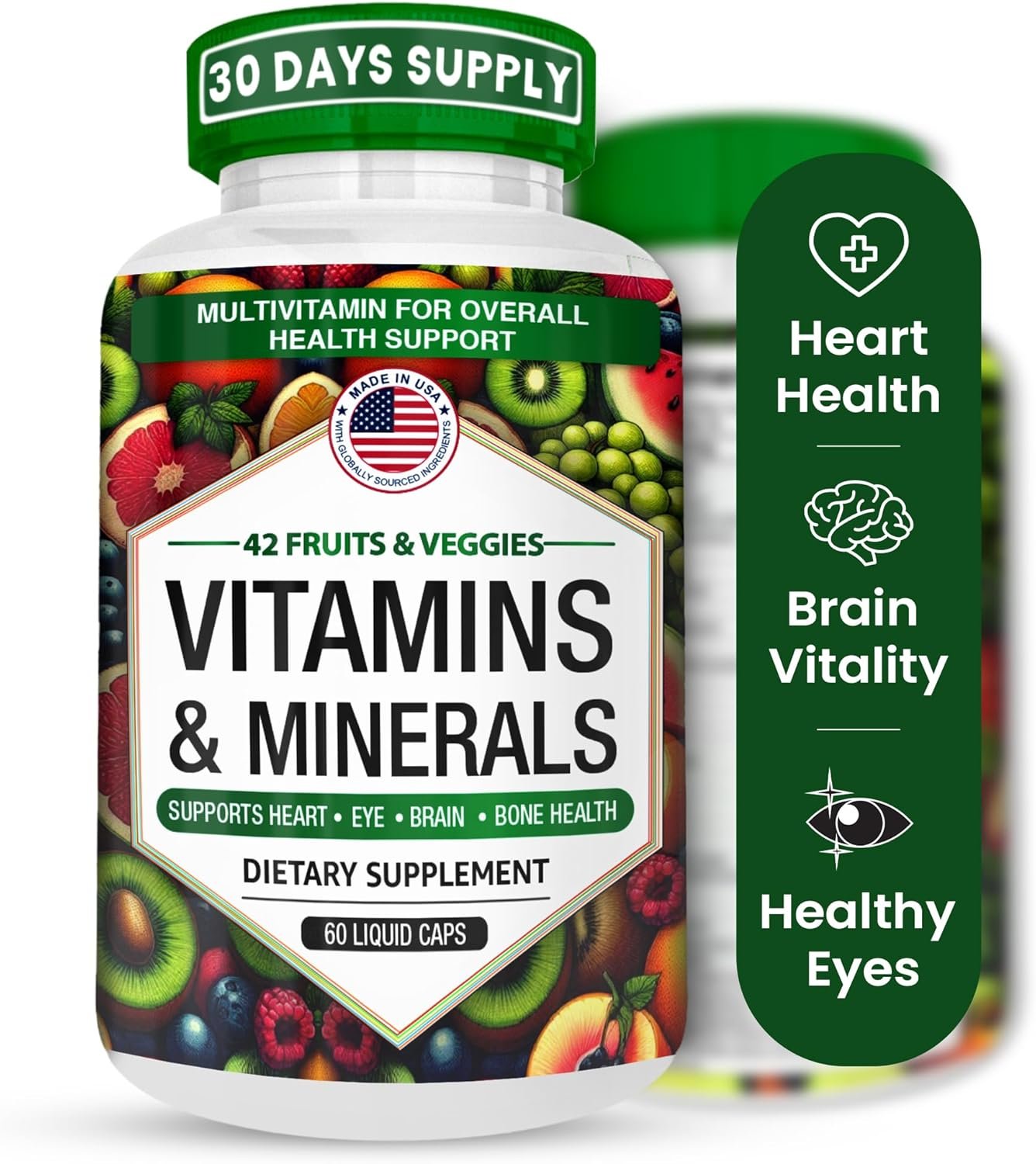 Amate Life Multivitamins/Minerals Capsules with Zinc and Premium 42 Fruits and Veggies Blend for Immune Support Daily Multivitamin Capsule Antioxidant Supplement for Immunity System 60 Capsules - Image 2