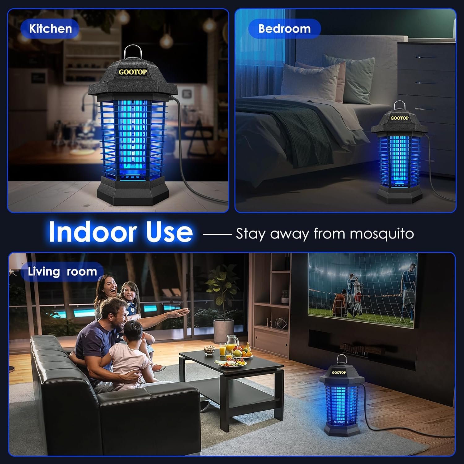 OOTOP Bug Zapper Outdoor Electric, Mosquito Zapper, Fly Traps, Fly Zapper, Mosquito Killer, 3 Prong Plug, 90-130V, ABS Plastic Outer (Black) with 15W Replacement Bulb - Image 6