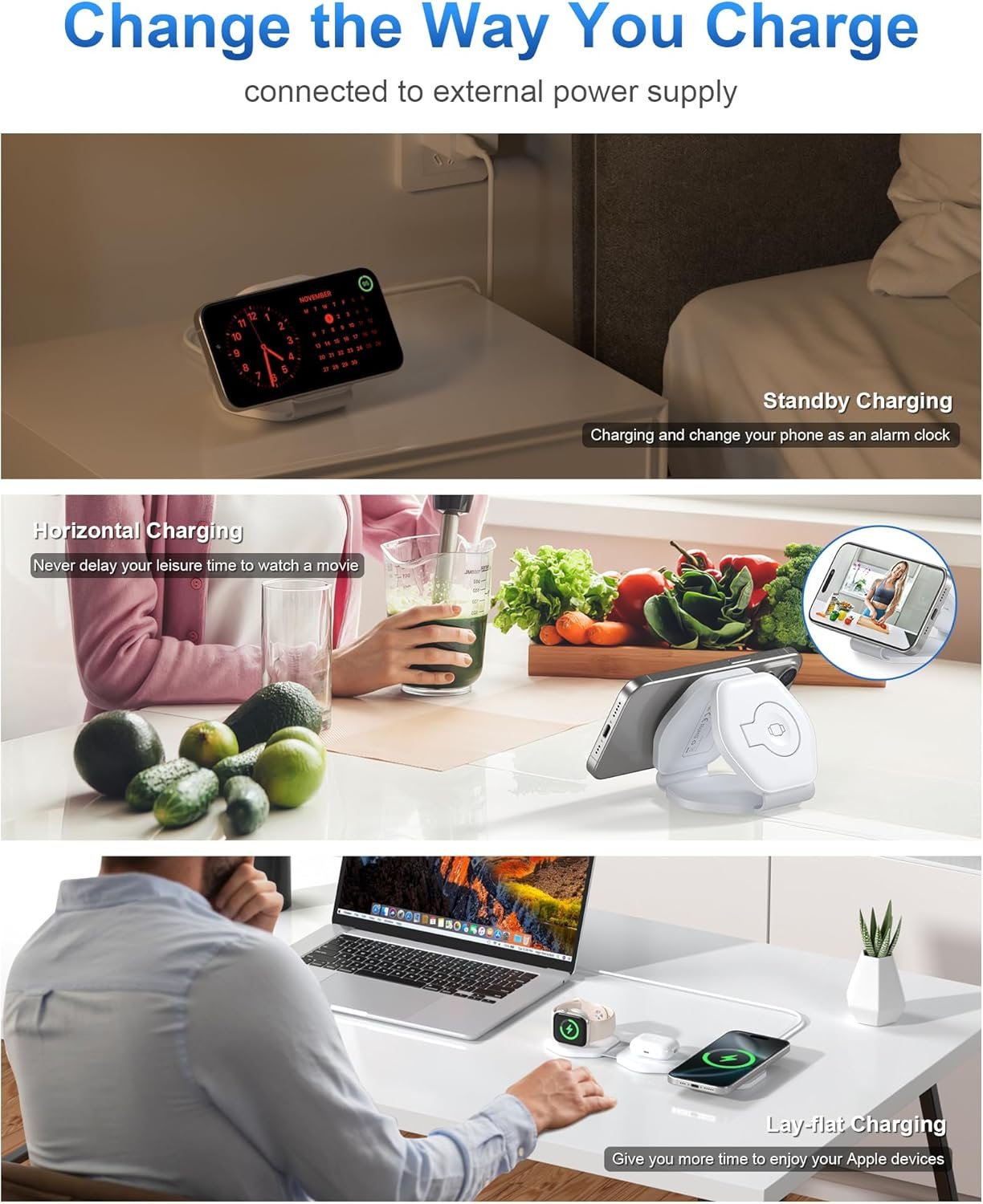 3 in 1 Charging Station for Apple Devices - Foldable Magnetic Wireless Travel Charger Multiple Devices - Travel Charging Pad for MagSafe iPhone 16 15 14 13 12 Pro Max Plus Apple Watch & AirPod - Image 7