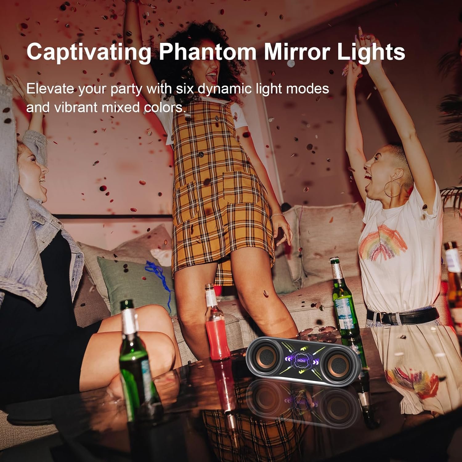 DOSS SoundBox Pro+ P400 Bluetooth Speaker, 50W Stereo Sound with Extra Bass, 26H Playtime, Cool Phantom Mirror Lights, IPX5 Waterproof Speaker for Outdoor, Home, Party, and Electronic Gadgets. - Image 8