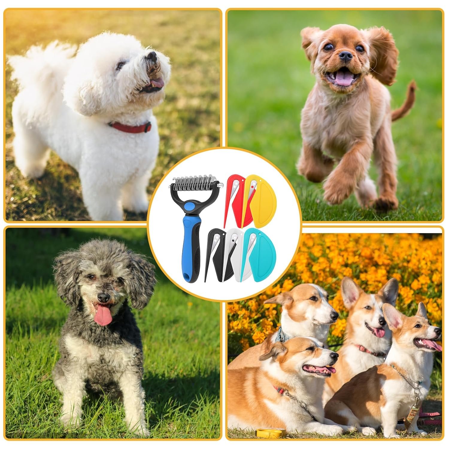 XANGNIER Pet Grooming Brush and Knotting Comb Tools,2024 Multifunctional Pet Shedding Comb for Removing Tangled and Loose Hair,Dematting Deshedding Undercoat Rake for Dogs/Cats Grooming Supplies,6 Pcs - Image 8