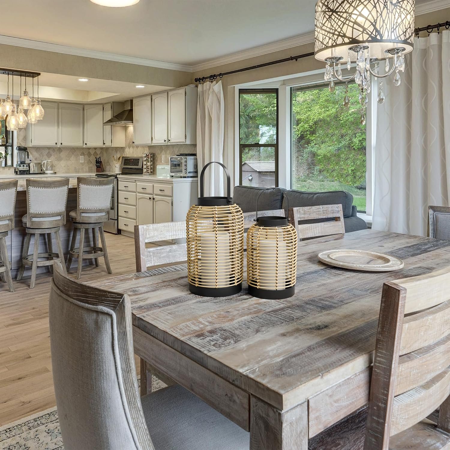 Natural Rattan Boho Lanterns - Handcrafted Decor to Enhance Every Corner of Your Home - Modern Farmhouse Beauty Perfect for Any Living Room, Indoor Coffee Table or Kitchen Dining Table - Image 6