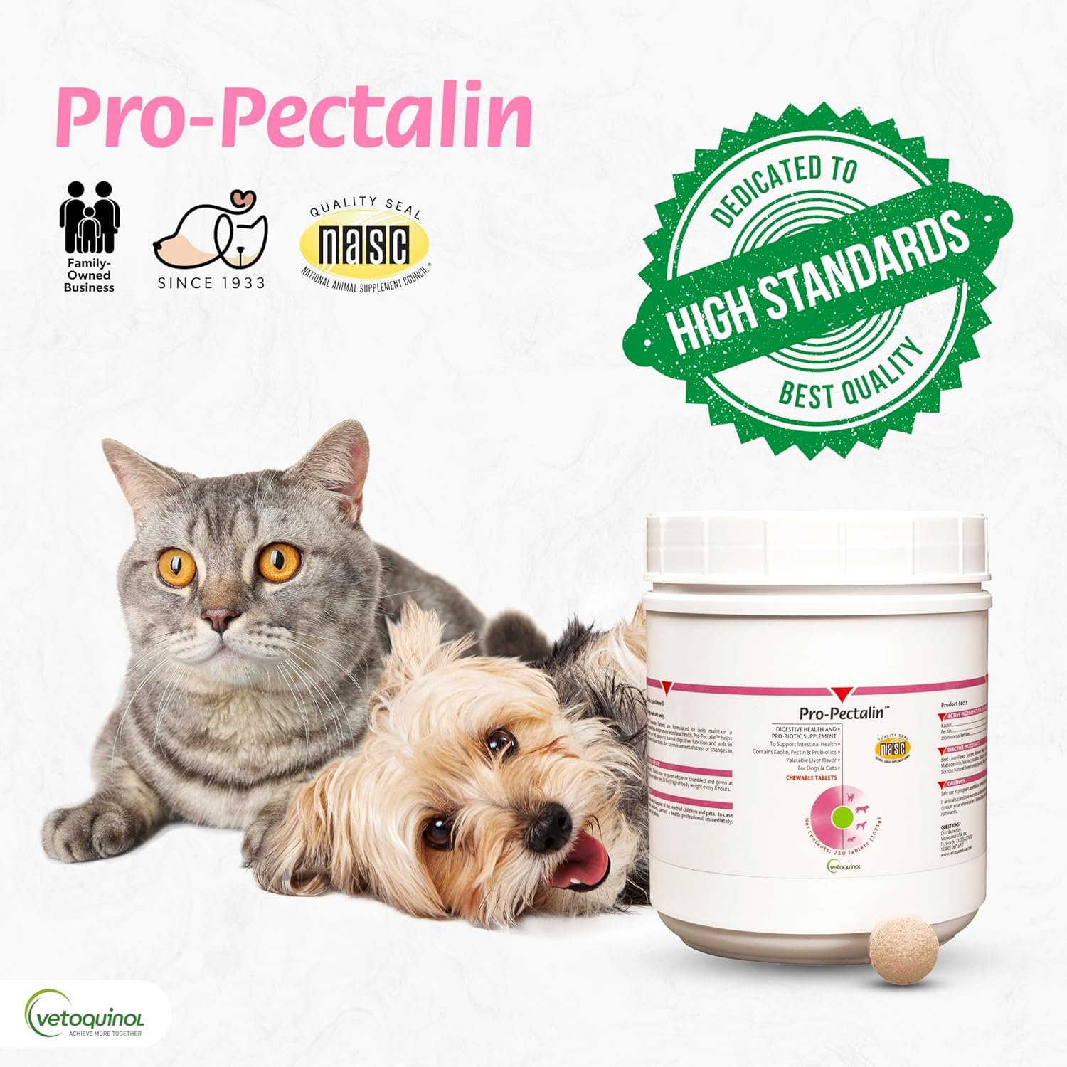 Pro-Pectalin Chewable Tablets for Dogs & Cats, Helps Relieve Occasional Diarrhea in Cats and Dogs, Situational Diarrhea Relief with Kaolin and Pectin, Contains Beneficial Probiotic Bacteria, 250ct - Image 8