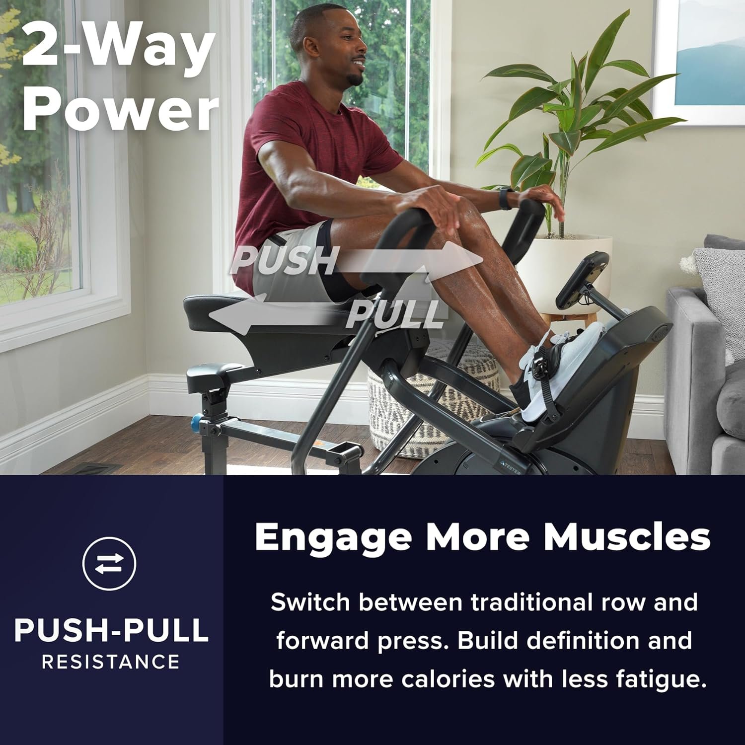 Teeter Power10 Rower with 2-Way Magnetic Resistance Elliptical Motion - Indoor Rowing Machine w/Bluetooth HRM Connectivity, Teeter Move App - Free Classes & Coaching - Image 3