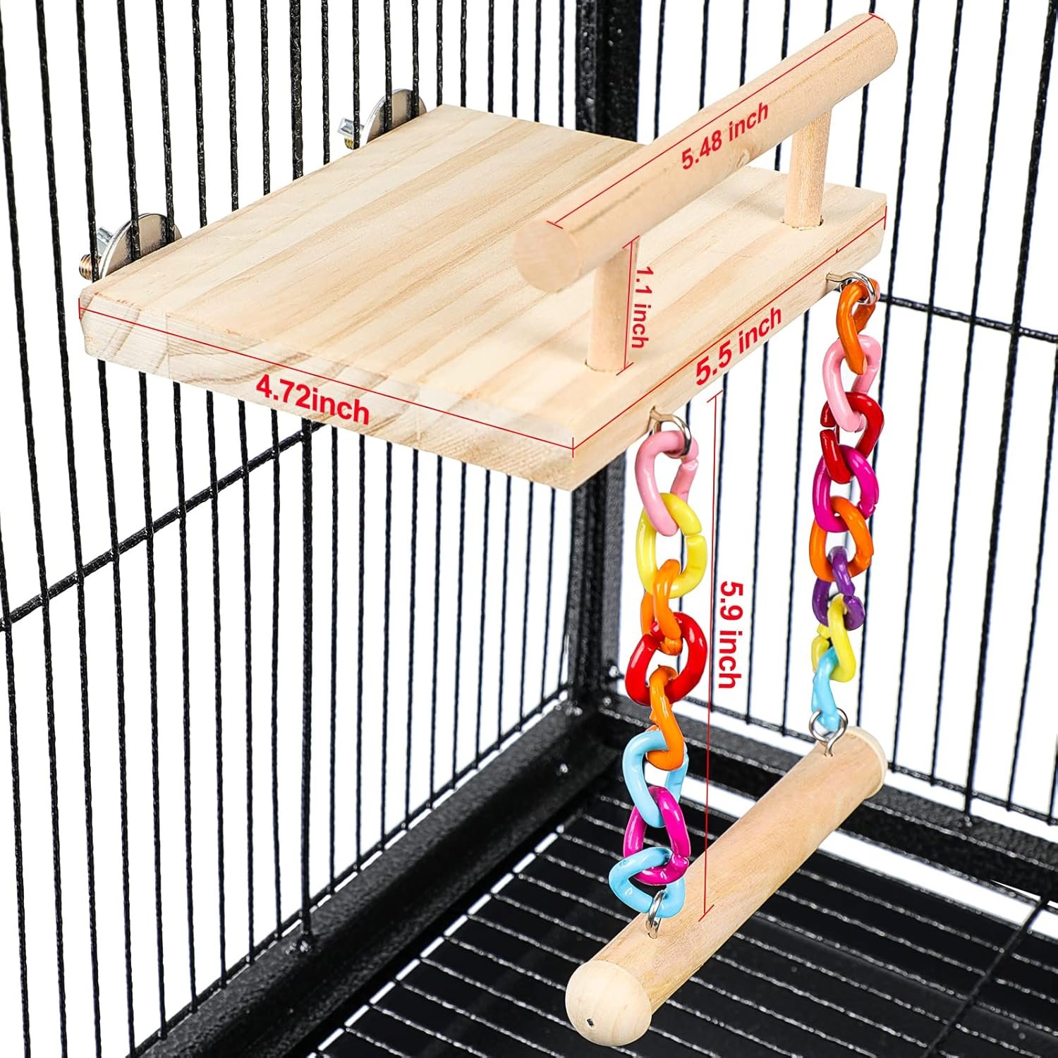 Bird Perches Cage Toys Parrot Wooden Platform Play Gyms Exercise Stands with Acrylic Wood Swing Ferris Wheel Chewing for Animals Green Cheeks, Baby Lovebird, Chinchilla, Hamster Budgie - Image 8