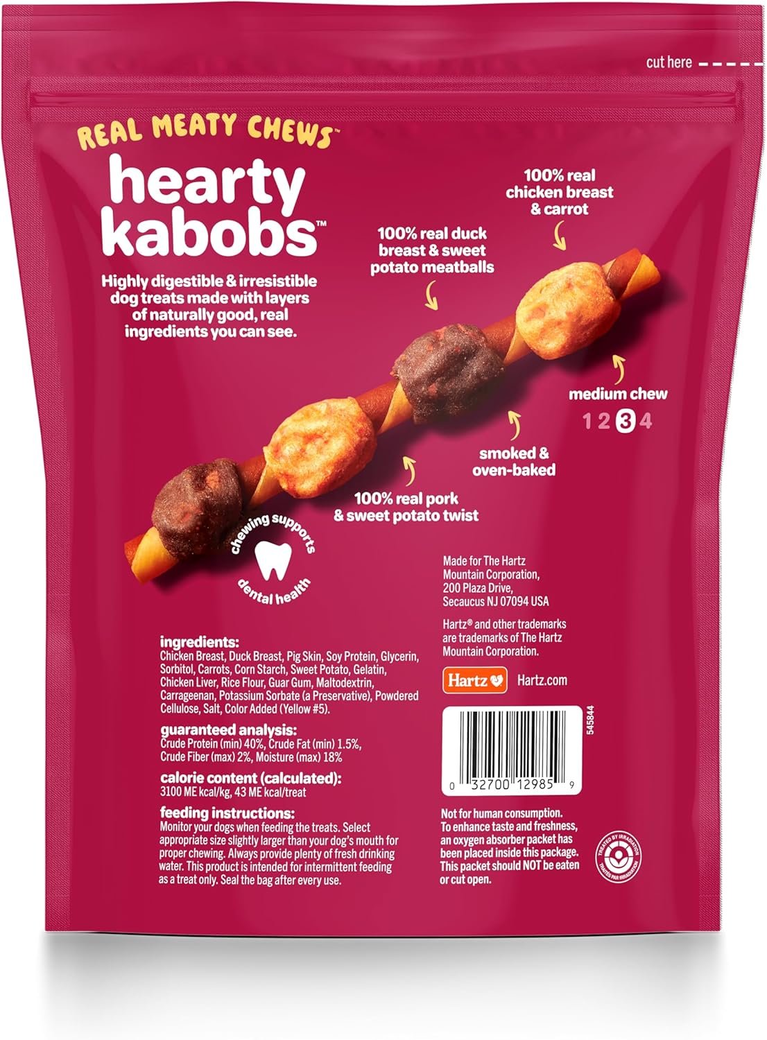 Hartz Oinkies Hearty Kabob with Real Chicken, Duck, Sweet Potato Rawhide-Free Dog Treats, Highly Digestible Long Lasting Dog Chews, 18 Count - Image 3