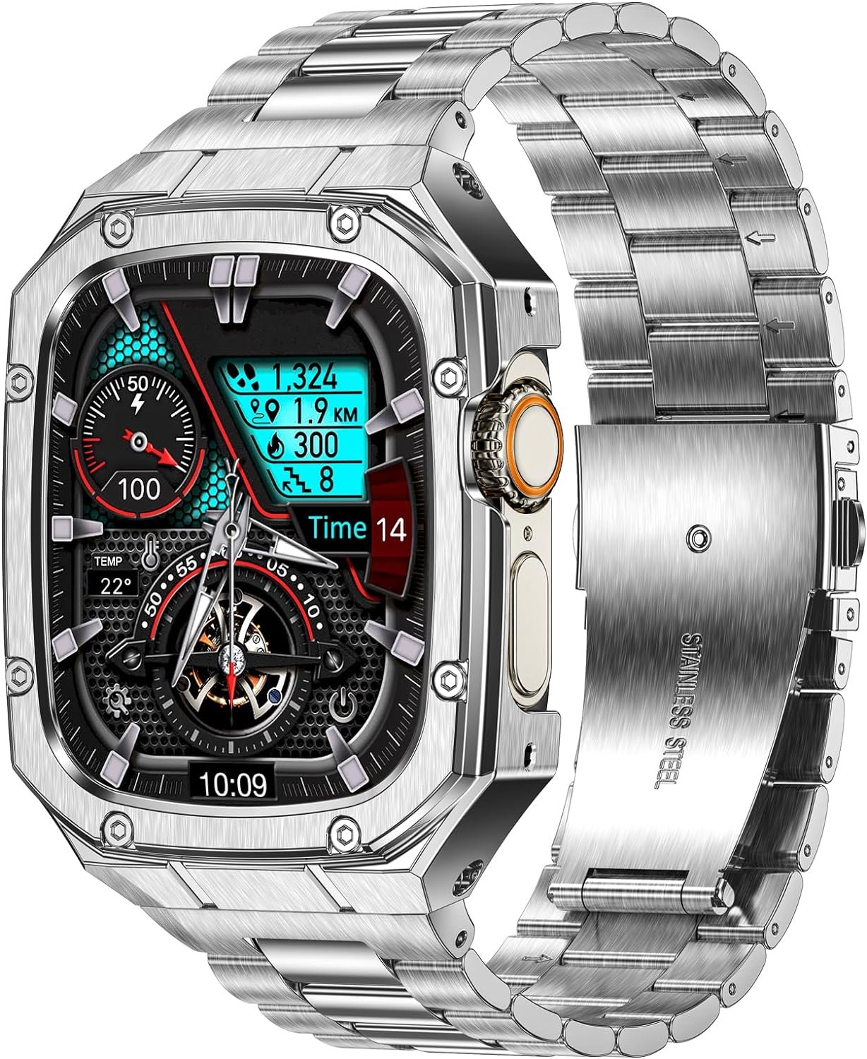 Stainless Steel Watch Band with Case Compatible with Apple Watch Ultra 2 1 band (49mm), Rugged Strap with Metal Protective Bumper Cover for iWatch Bands Men (Silver) - Image 2