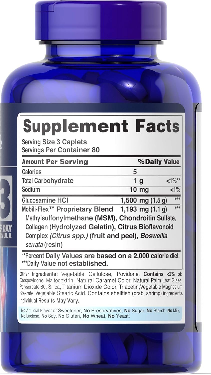 Puritan's Pride Glucosamine Chondroitin MSM Dietary Supplement for Joint Health, 240 Coated Tablets - Image 3