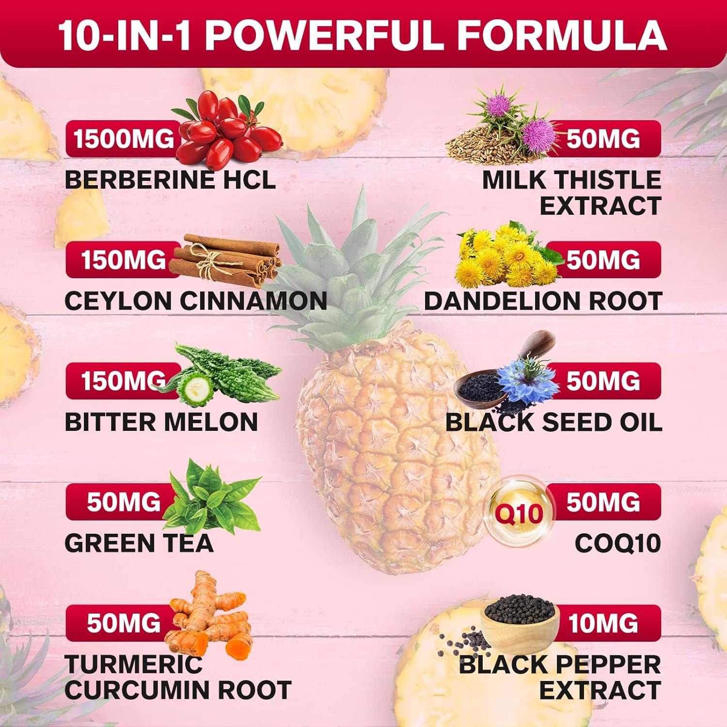 Berberine HCL Liquid Drops, 1500mg Berberine Supplement with Ceylon Cinnamon, Bitter Melon, Milk Thistle for Immune, Digestion System & Heart Health, 2 Fl Oz, Sugar-Free Pineapple Flavor - Image 8