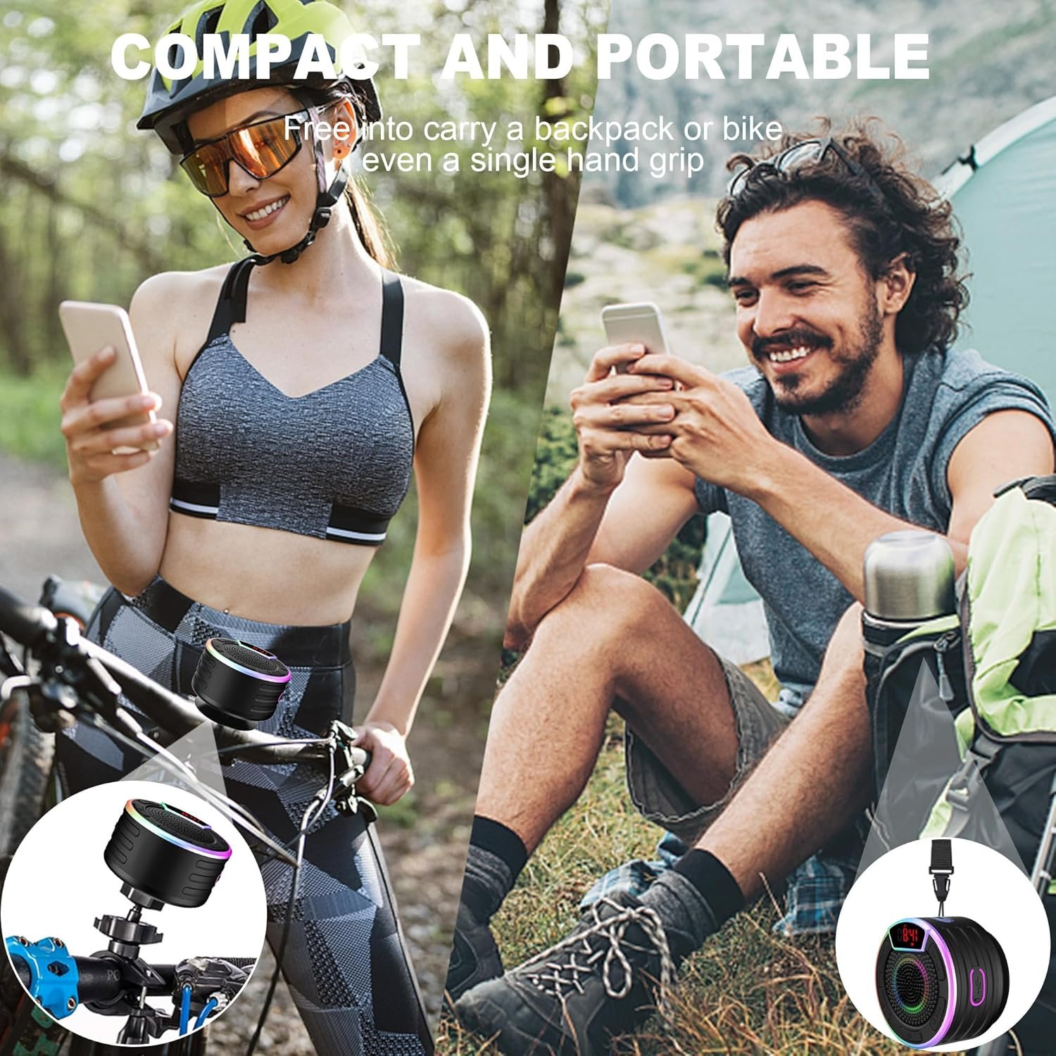 Bluetooth Speakers, IPX7 Waterproof Shower Speaker, Portable Speaker with LED Display, FM Radio, Suction Cup, Light Show, Built-in Mic, Best Gifts for Pool Beach Home Party Travel Outdoors - Image 8