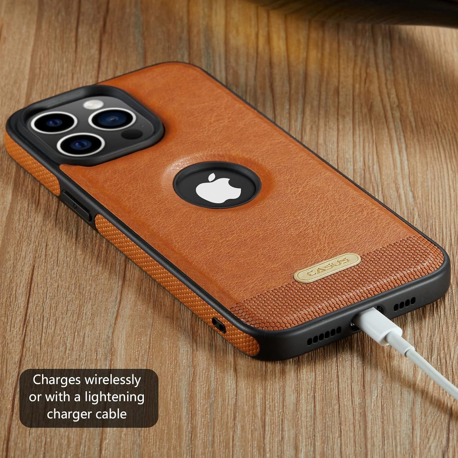 Casus Designed for iPhone 15 Pro Max Case Compatible with MagSafe Leather Slim Logo View Luxury Elegant Thin Cover with Tempered Glass Screen Protector (2023) - Brown - Image 6